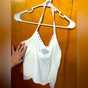 Vintage white Harley Davidson halter tie tank